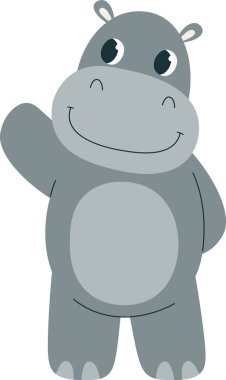 Çocuksu Hippo El Sallama Vektörü İllüstrasyonu