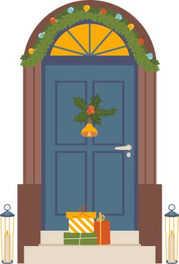 Hediye Vektörü İllüstrasyonlu Noel Giriş Kapısı