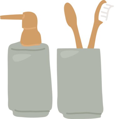 Banyo Sıvısı Sabunu ve Diş fırçası Vektör Çizimi