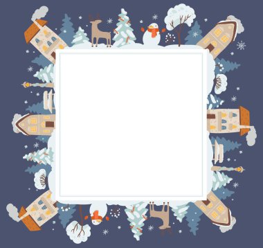 Winter Card Meydanı Noel Çerçeve Vektörü İllüstrasyonu