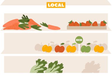 Yerel Sebze Vektörü İllüstrasyonlu Market Rafı