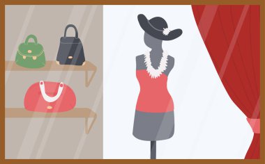 Butik Giyim Mağazası Pencere Vektörü İllüstrasyonu