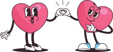 Sevgililer Günü Kalpleri Çift Karakterleri Vektör İllüstrasyonu