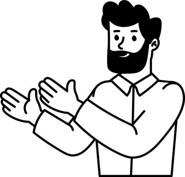 Heyecandan alkışlayan sakallı bir adamın taslağı. Vektör İllüstrasyonu.