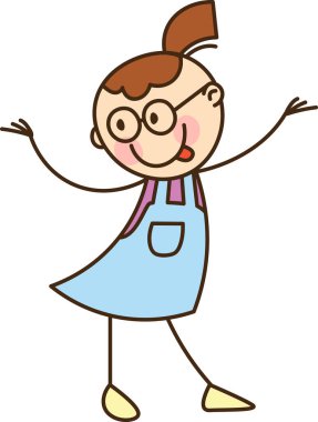 Gözlüklü, neşeli jestli, neşeli giyinen bir çocuk. Vektör İllüstrasyonu.