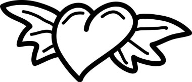Kanatlı Kalp Çizim Vektörü İllüstrasyonu