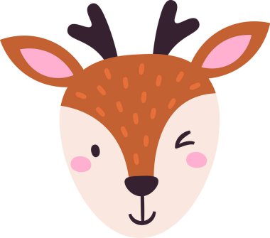 Geyik Mutlu Yüz Vektör İllüstrasyonu