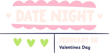 Sevgililer Günü Randevu Gecesi Harfli Sancak Vektörü İllüstrasyonu