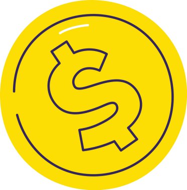 Finansal temalar için Lined Dollar Coin Sembolü. Vektör İllüstrasyonu.