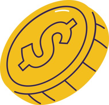 Elle çizilmiş altın bir madeni paranın beyanı. Vektör İllüstrasyonu.