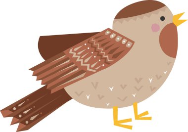 Kağıt Kesiği Süs Vektörü İllüstrasyonlu Serçe Kuşu