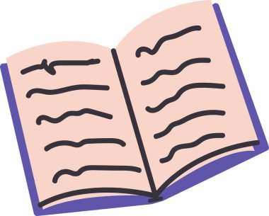 El Çizimi Açılmış Kitap Vektörü İllüstrasyonu