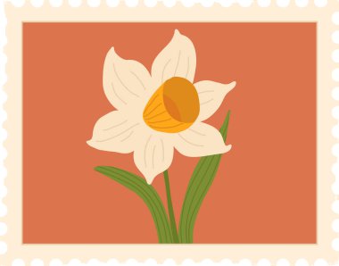 Çiçek Vektörü Resimli Dikdörtgen Botanik Posta Damgası