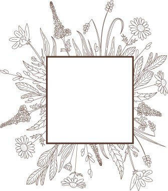Çiçek Klasik Çerçeve Taslak Vektör İllüstrasyonu