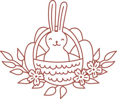 Tavşan ve Yumurta Vektörü İllüstrasyonlu Çizgi Paskalya Kompozisyonu