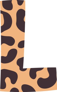 Leopar Cilt Şekil Vektörü İllüstrasyonlu L Harfi Alfabesi