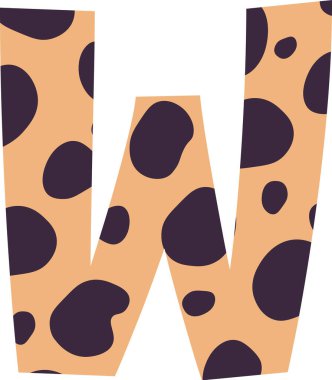 Leopar Derisi Şekil Vektörü Resimli W Harfi Alfabesi