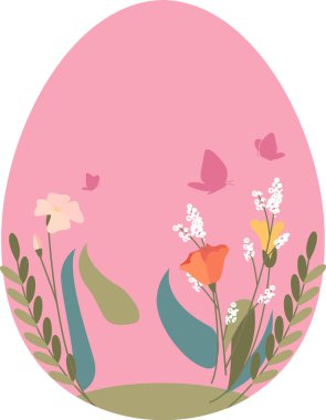 Çiçekli Paskalya Yumurtası ve Kuş Vektör İllüstrasyonu
