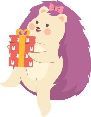 Kirpi Doğumgünü Hediye Vektörü İllüstrasyonu