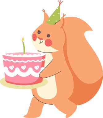 Doğumgünü Pasta Vektörü İllüstrasyonlu Sincap
