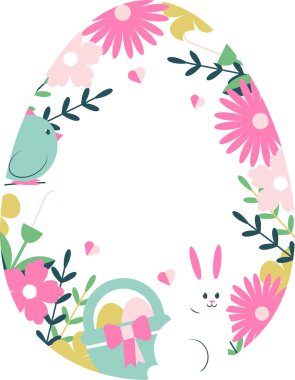 Mutlu Paskalya Çiçekleri Yumurta Çerçeve Vektörü İllüstrasyonu