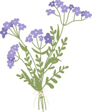 Yaban Çiçekleri Buket El Çekim Vektörü İllüstrasyonu