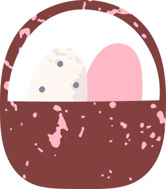 Paskalya Hasır Sepeti ve Yumurta Grunge Vektörü İllüstrasyonu