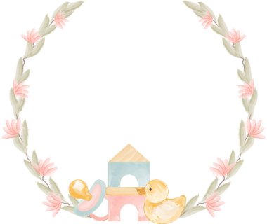 Yeni Doğmuş Elementler Vektör İllüstrasyonlu Suluboya Çerçevesi