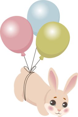 Paskalya Tavşanı ve Balon Vektörü İllüstrasyonu