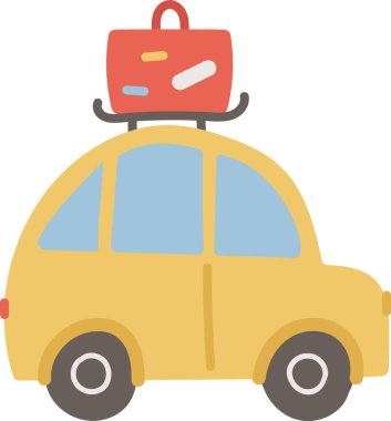 Bagaj Vektörü İllüstrasyonlu Çizgi Film Arabası