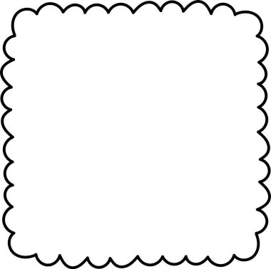 Basit bir taslak biçiminde deniz tarağı kenarlı boş bir kare çerçeve. Tasarım, temiz ve zarif bir görünüm oluşturan dekoratif bir sınır içeriyor. Çizgi film vektör illüstrasyonu.