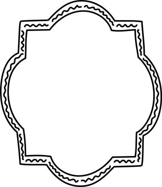 El çizimi şeklinde dalgalı bir deseni olan simetrik bir taslak. Sınırda karmaşık kıvrımlar ve zikzak ayrıntıları var. Çizgi film vektör illüstrasyonu.