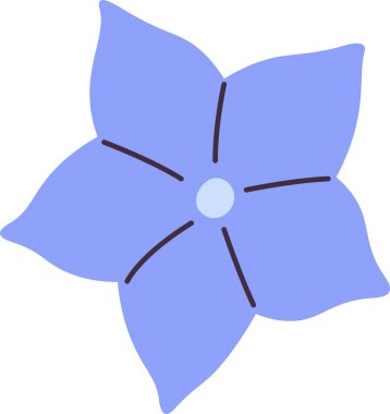 Beş yuvarlak taç yapraklı minimalist bir çiçek ve temiz bir tarzda merkezi bir nokta. Çiçek tasarımı düz çizgiler ve merkezi bir daire içerir. Çizgi film vektör illüstrasyonu.