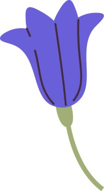 Düz bir sanat tarzında kıvrımlı sapı olan basit bir çan çiçeği. Çiçek, beyaz arka planda temiz çizgiler ve pürüzsüz bir bitiş içerir. Çizgi film vektör illüstrasyonu.