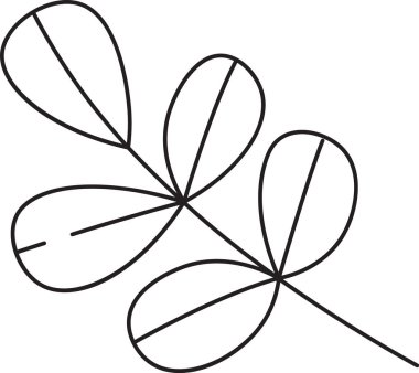 Soyut şekilleri ve temiz çizgileri olan basit bir yaprak çizgisi. Yaprak şekli düzgün kıvrımlar ve geometrik şekillerle stilize edilir. Çizgi film vektör illüstrasyonu.