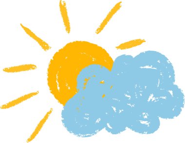 Boya Sanatı Bulutlu Hava Durumu Vektörü İllüstrasyonu