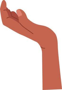 Minimalist sanat tarzında avucu açık stil bir el. El, düz çizgiler ve ince gölgeleme ile basit bir şekilde tasvir edilir. Çizgi film vektör illüstrasyonu.