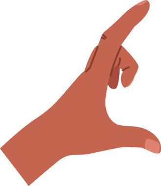İşaret parmağı ve başparmağıyla çimdik pozisyonunda stilize edilmiş bir el. Parmaklar minimalist ve temiz çizgi şeklinde tasvir edilir. Çizgi film vektör illüstrasyonu.