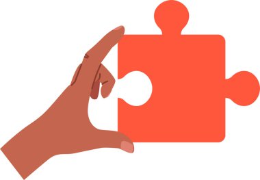 Bir el, minimalist çizgi film tarzında tek bir yapboz parçasını nazikçe kavrıyor. Parmaklar bulmaca bölümünü nazikçe sıkıyor, hassasiyeti ve odaklanmayı vurguluyor. Çizgi film vektör illüstrasyonu.