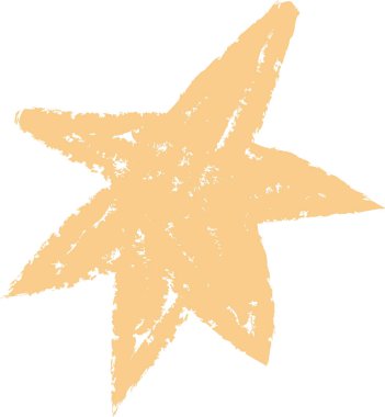 Boya kalemi darbeleriyle çizilmiş tek bir yıldız desenli bir kaplama ve pürüzlü kenarları sergiliyor. İllüstrasyon, eşsiz bir sanatsal dokunuşla basitçe göksel bir temayı yakalar. Çizgi film vektör illüstrasyonu.