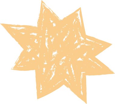 Pürüzlü kenarları pastel boyayla çizilmiş desenli bir yıldız patlaması. İllüstrasyon, sert darbelerle dinamik bir gök şeklini yakalıyor. Çizgi film vektör illüstrasyonu.