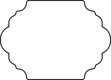 Süslü kenarları ve minimalist tarzda simetrik kıvrımları olan zarif bir boş etiket. Sınır tasarımı klasik bir çerçeve oluşturan dekoratif deniztarağı şekillerine sahiptir. Çizgi film vektör illüstrasyonu.