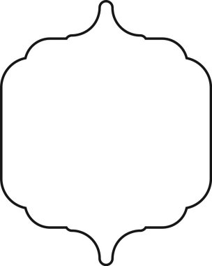 Eğri kenarları minimalist tarzda olan karmaşık simetrik çerçeve. Süslü şekillerle dekoratif sınır simetrik bir tasarım oluşturuyor. Çizgi film vektör illüstrasyonu