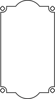 Karmaşık köşeli detaylar ve minimalist tarzda simetrik eğrilerle dekoratif bir çerçeve. Süslü sınır, birbirine bağlı geometrik şekiller ve pürüzsüz çizgiler içerir. Çizgi film vektör illüstrasyonu.