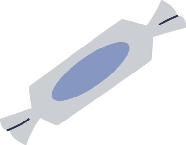 Temiz, minimalist bir tarzda paketlenmiş şekerin basit bir tasviri. Tatlı, pürüzsüz ve modern bir görünüme sahip parlak bir ambalajla kaplanmış. Çizgi film vektör illüstrasyonu.