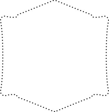 Altıgen bir çerçeve, minimalist tarzda eşit aralıklı noktalarla özetlenir. Basit geometrik şekil, küçük dairesel noktaların kesin düzenlenmesiyle oluşur. Çizgi film vektör illüstrasyonu.