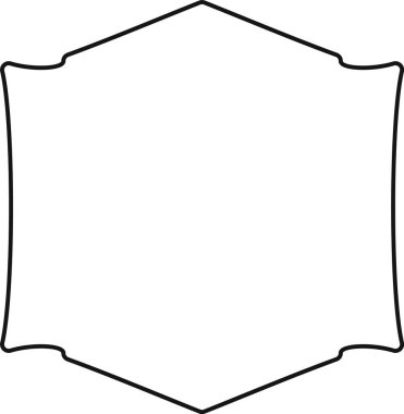 Eğri kenarlı, minimalist tarzda boş bir altıgen rozet taslağı. Amblem, kişiselleştirme için temiz ve basit bir sınır idealine sahip. Çizgi film vektör illüstrasyonu.