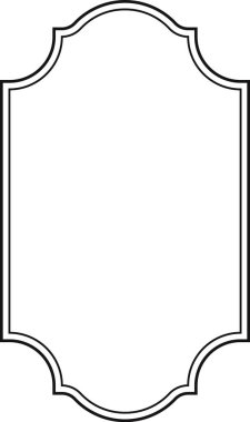 Kıvrımlı kenarları minimalist tarzda dekoratif bir çerçeve. Resim düz çizgileri ve simetrik eğrileri olan zarif bir sınır tasarımı tasvir ediyor. Çizgi film vektör illüstrasyonu.