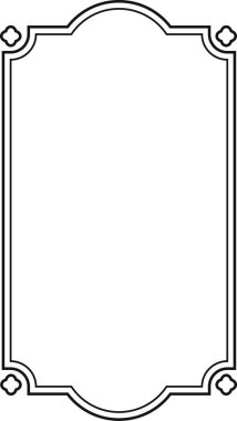 Klasik tarzda kıvrımlı ve açısal elementlere sahip karmaşık sınır tasarımı. Simetrik desenleri ve kalın çizgileri olan dekoratif çerçeve. Çizgi film vektör illüstrasyonu.