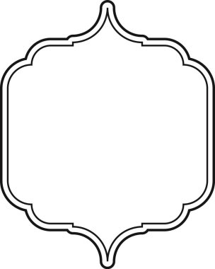 Karmaşık kıvrımlarla süslü bir çerçeve ve minimalist tarzda simetrik bir tasarım. Çerçevede zarif hatlarla dengeli bir şekil oluşturan dekoratif çizgiler yer alıyor. Çizgi film vektör illüstrasyonu.